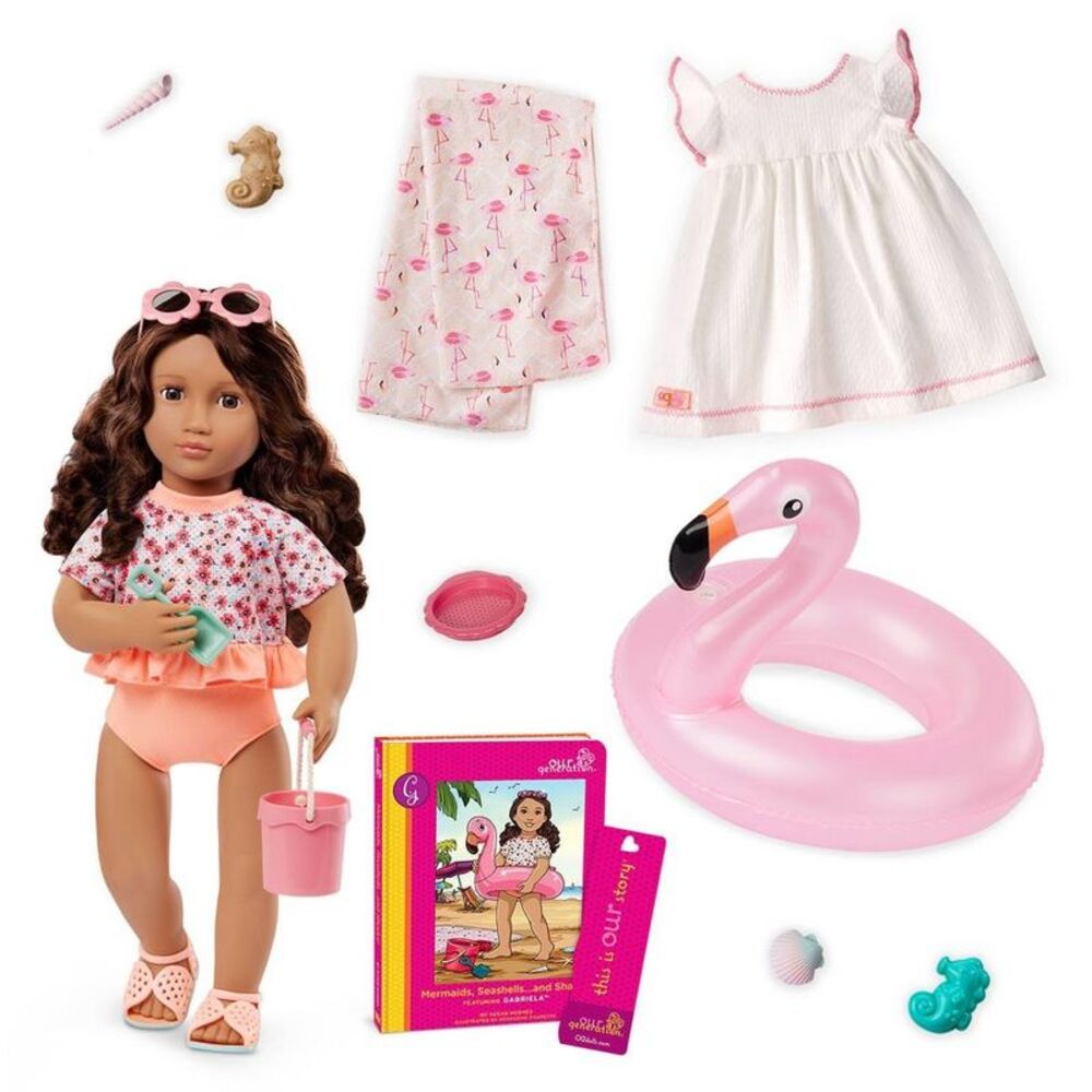 Our Generation Gabriela Posable 18" Doll with Beach Accessories and Storybook